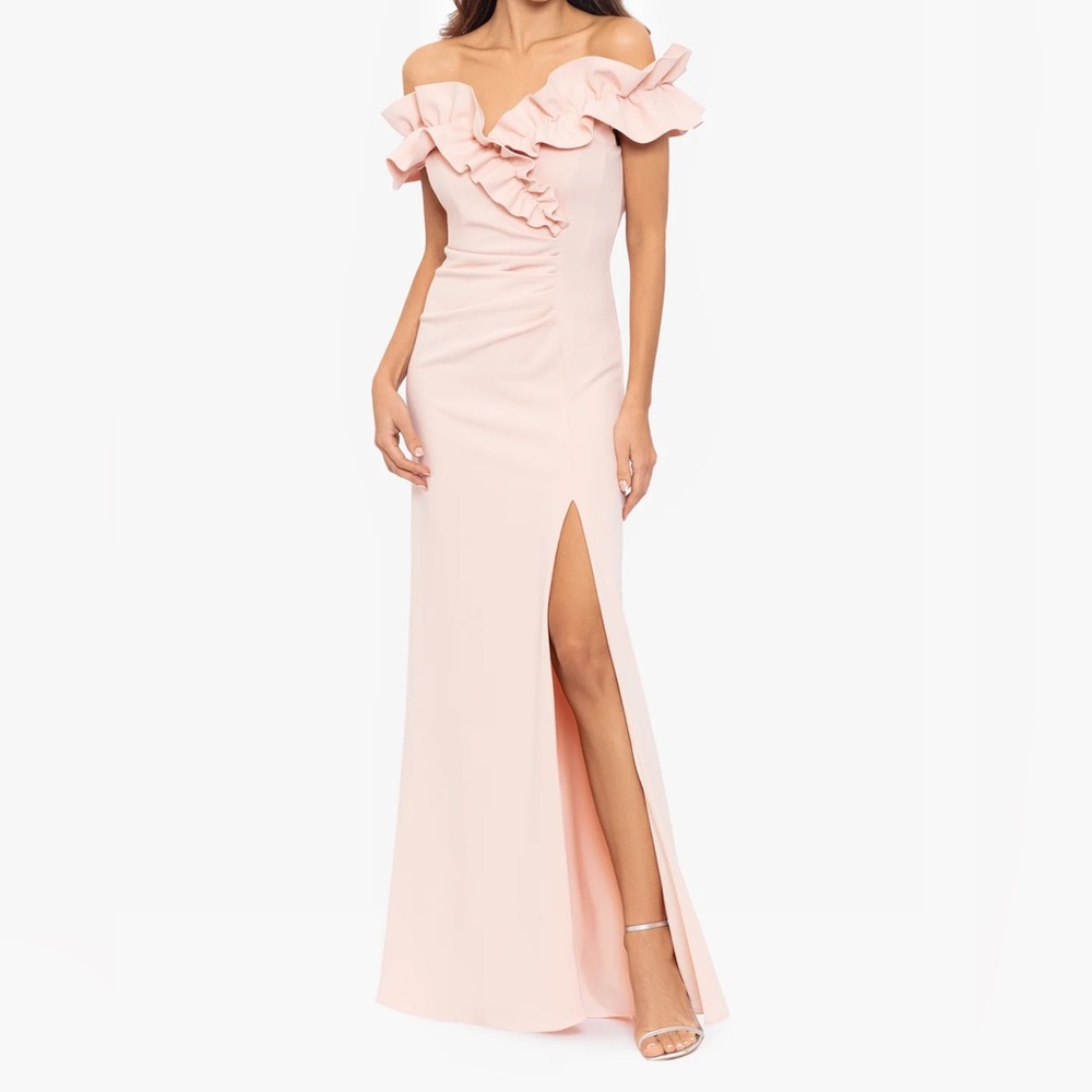 PANDORA LONG SCUBA CREPE RUFFLE TOP DRESS